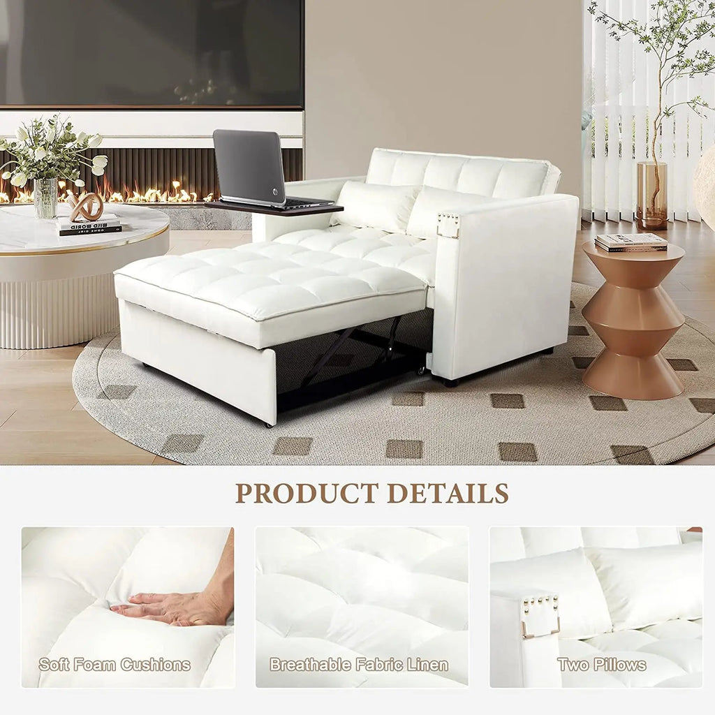 Multi-Functional Velvet Sleeper Sofa with Hidden Table Peach Maple