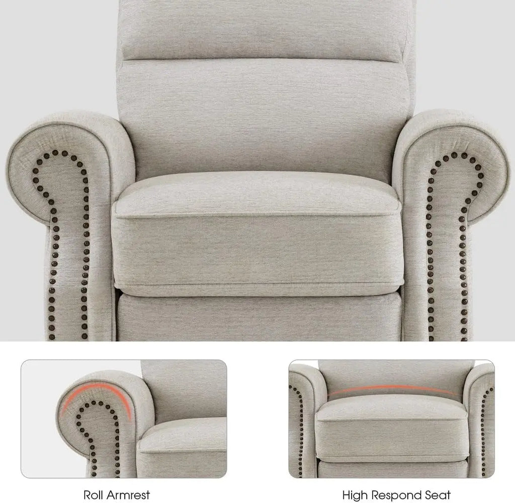 Pushback Recliner Chair, Chenille Upholstered Accent Chairs, Peach Maple