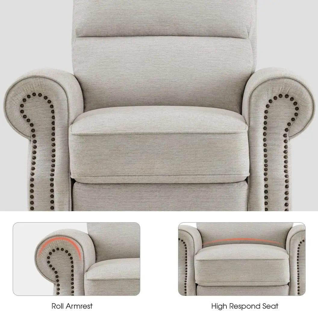 Pushback Recliner Chair, Chenille Upholstered Accent Chairs, Peach Maple