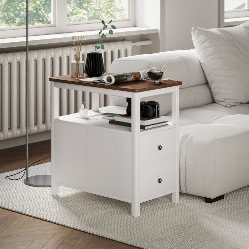 HOMCOM Modern End Table With Charging Station And USB Ports, Narrow CJDropshipping