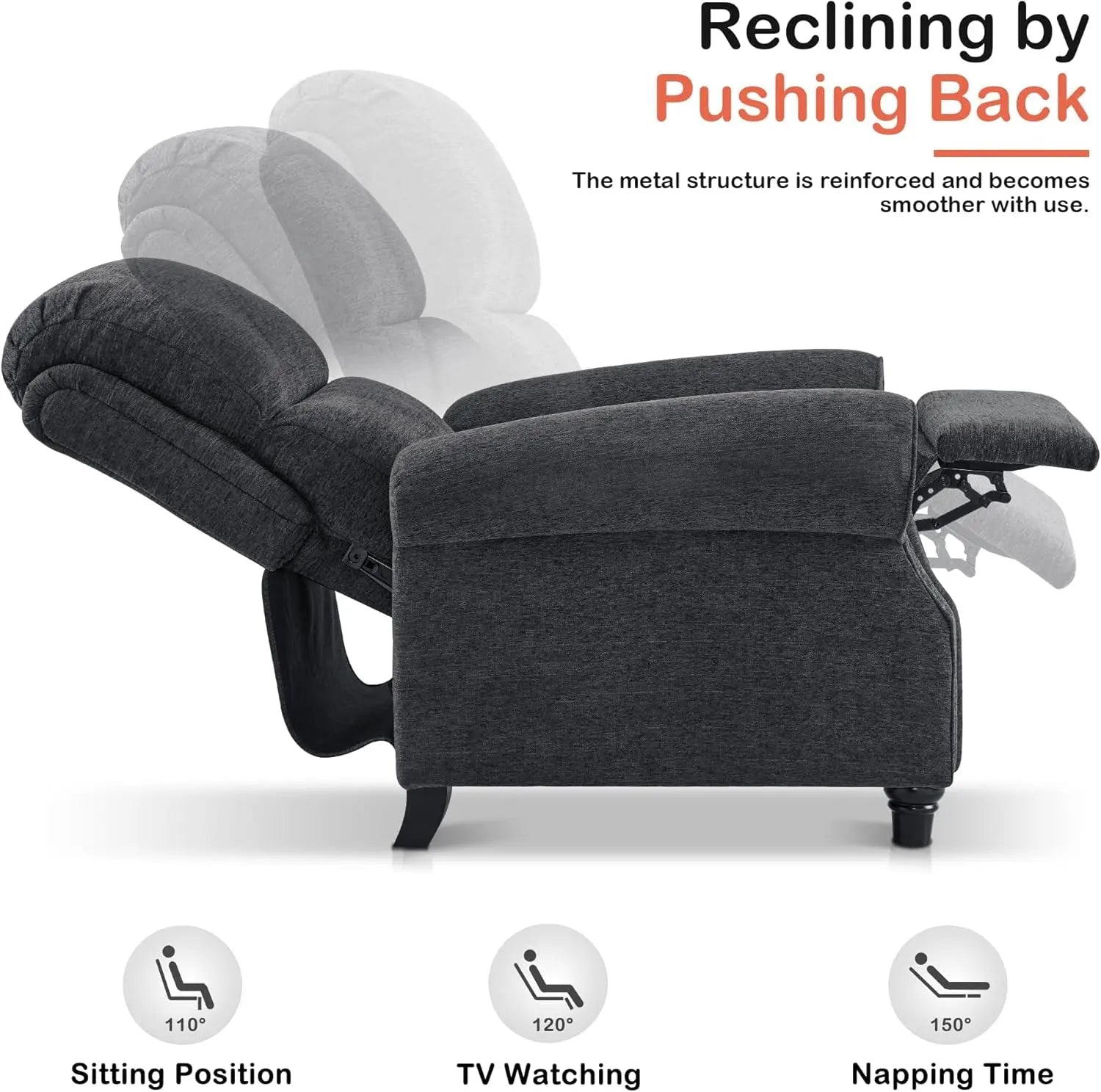 Pushback Recliner Chair, Chenille Upholstered Accent Chairs, Peach Maple