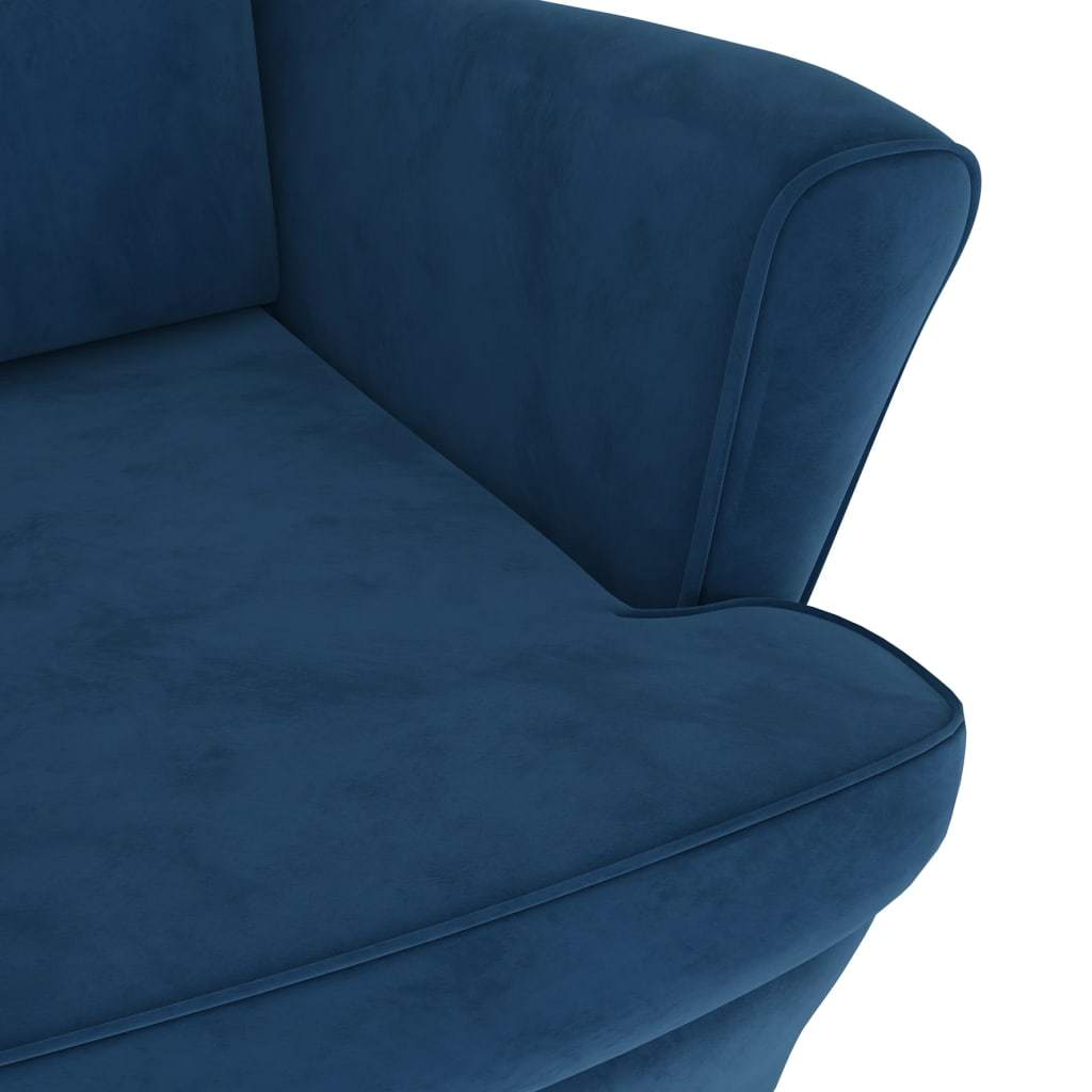 Wingback Chair with Footstool Blue Velvet