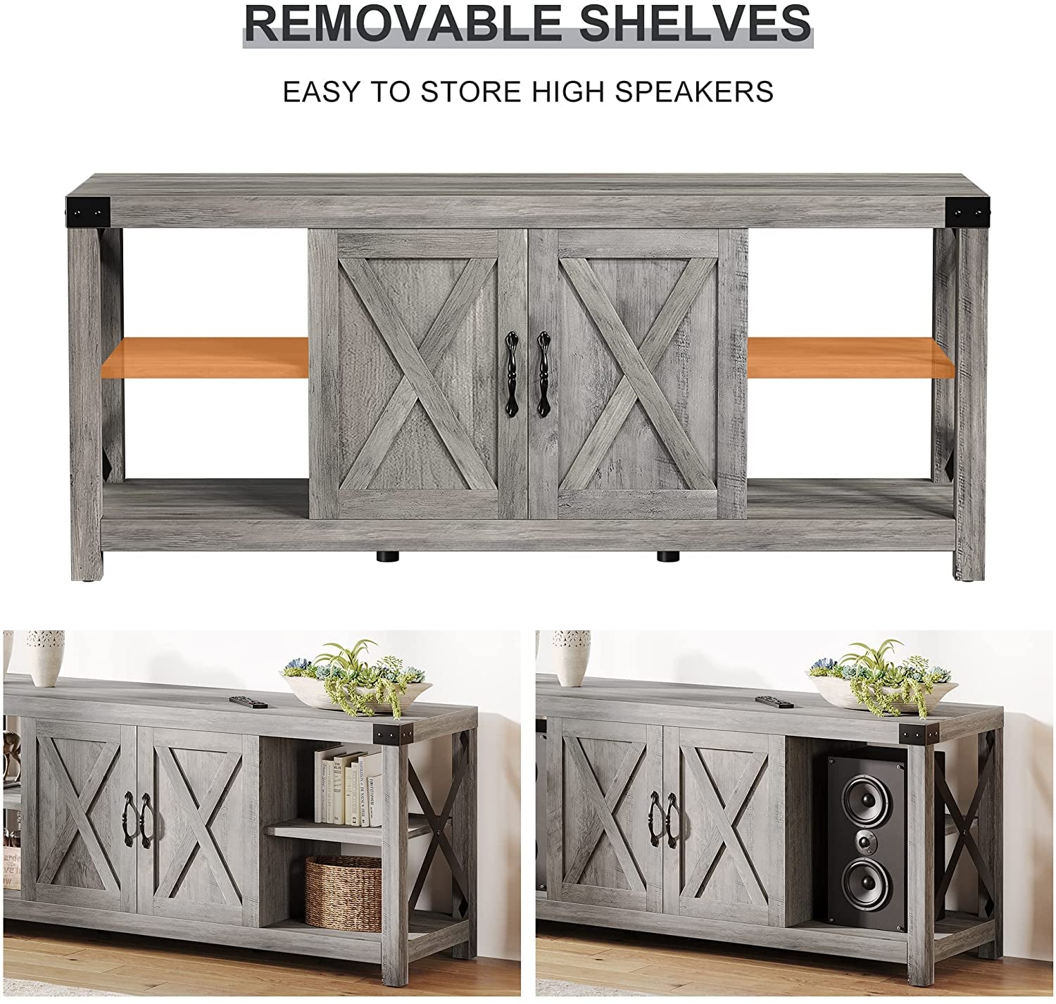 Farmhouse Grey TV Stand for 50-65 Inch Tvs Peach Maple