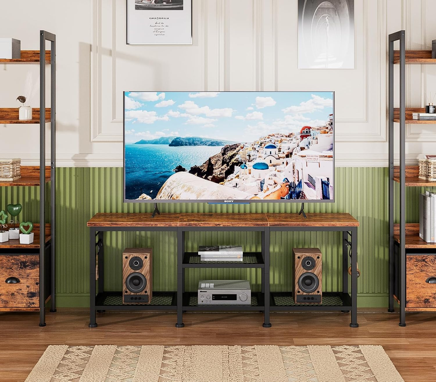 TV Stand for Tvs up to 55 Inch, Entertainment Center with Open Storage Peach Maple