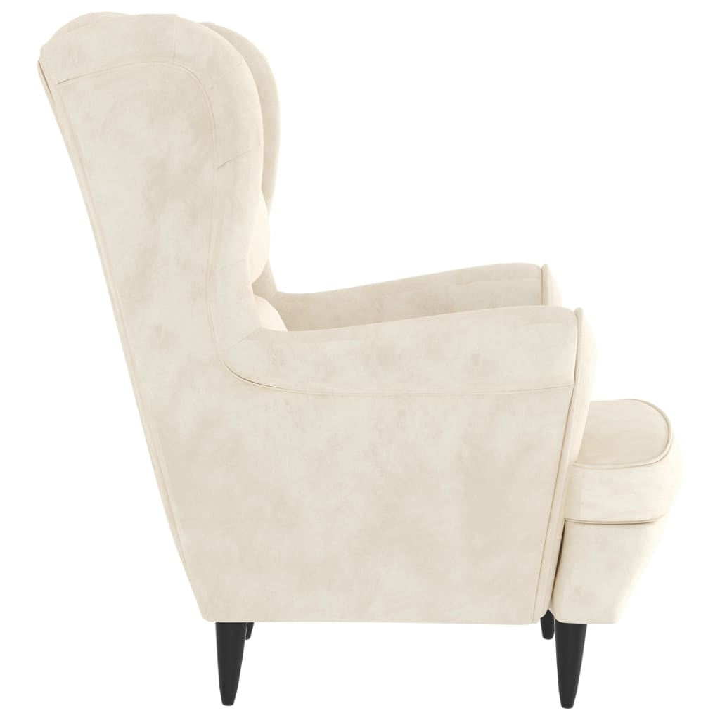 Wingback Chair with Footstool Cream Velvet