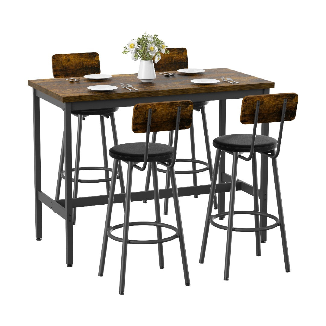 Only Supports Self Pickup-Long Dining Table Set With 4 Bar Stools In PU Leather, Dining Table And Chairs Set, Industrial High Coffee Table And Back Chairs