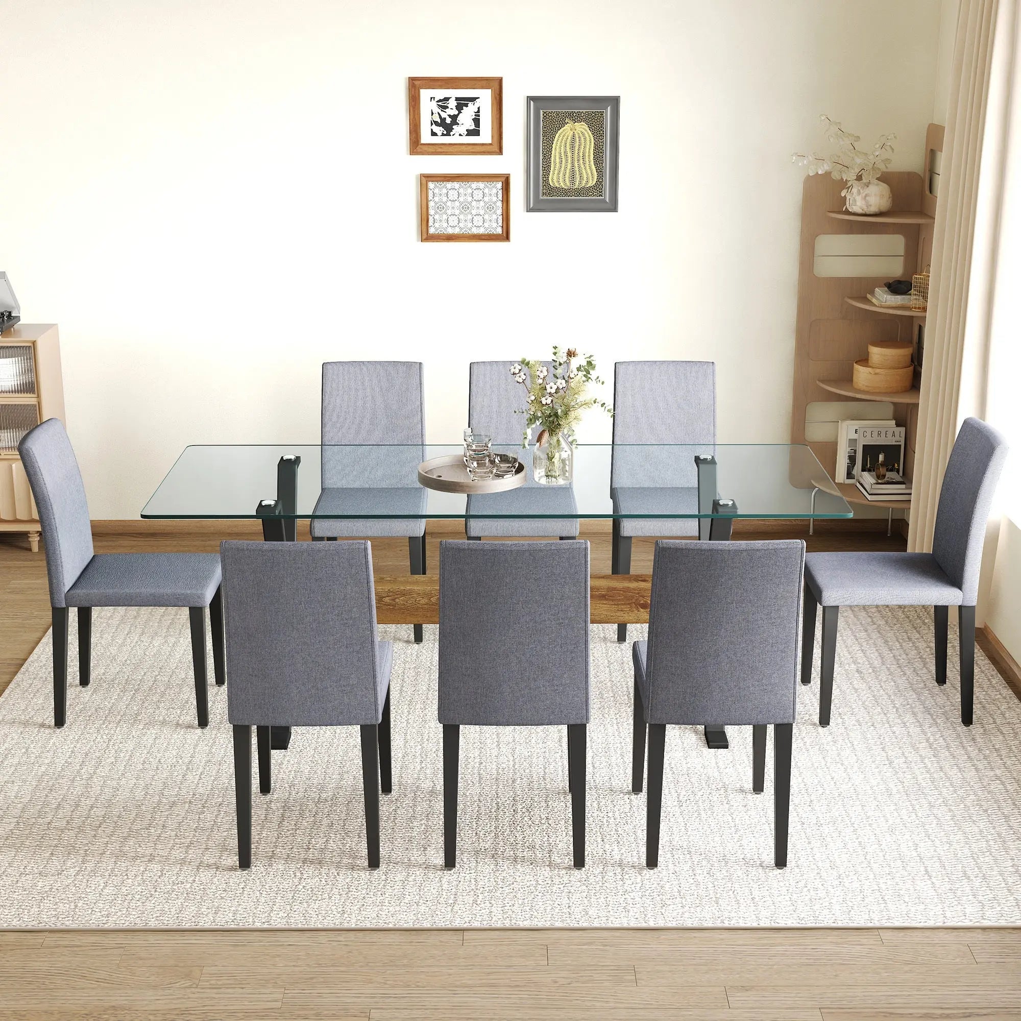 Table and chair set.79'x31.5' Inch Tempered Glass Tabletop With Sangria Beech
