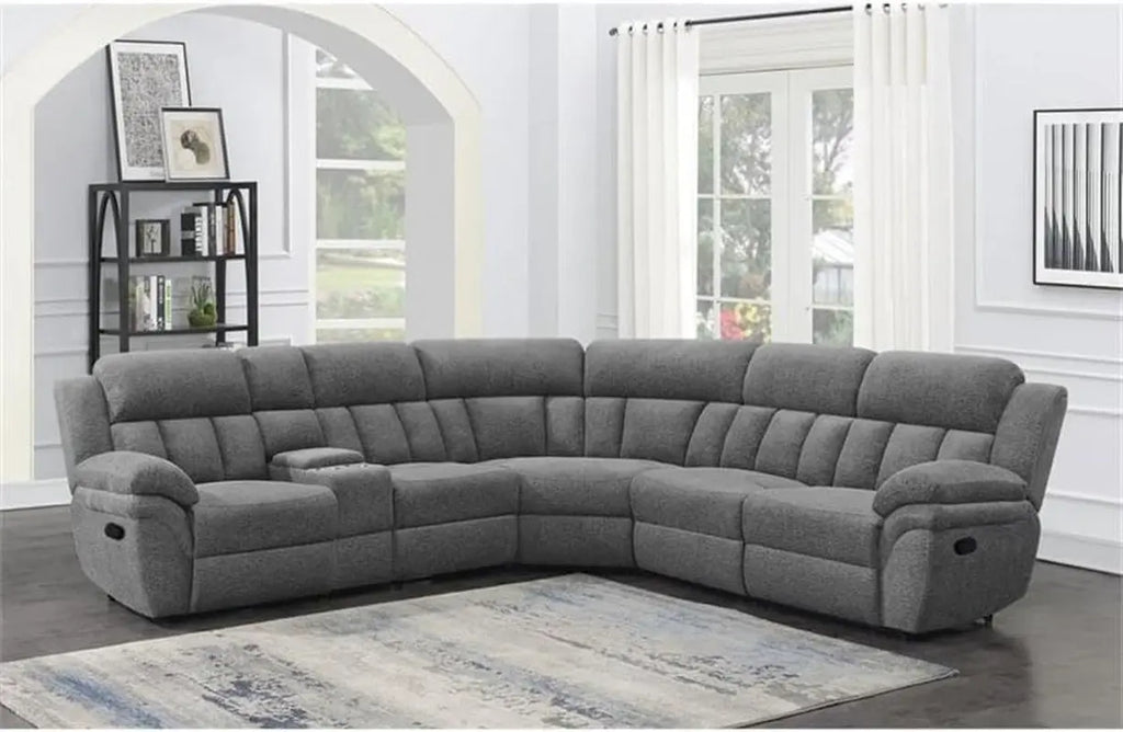 Bahrain 6-Piece Charcoal Motion Sectional Sofa Peach Maple