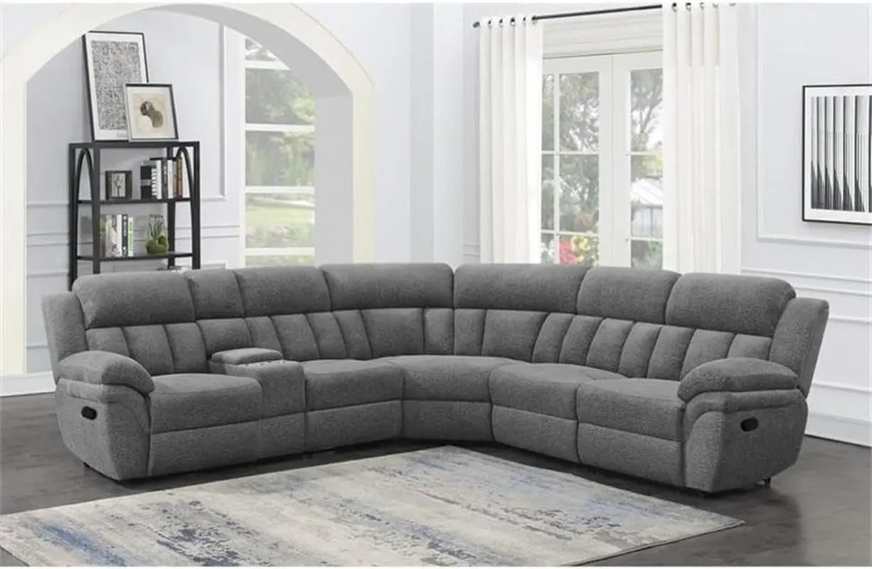 Bahrain 6-Piece Charcoal Motion Sectional Sofa Peach Maple