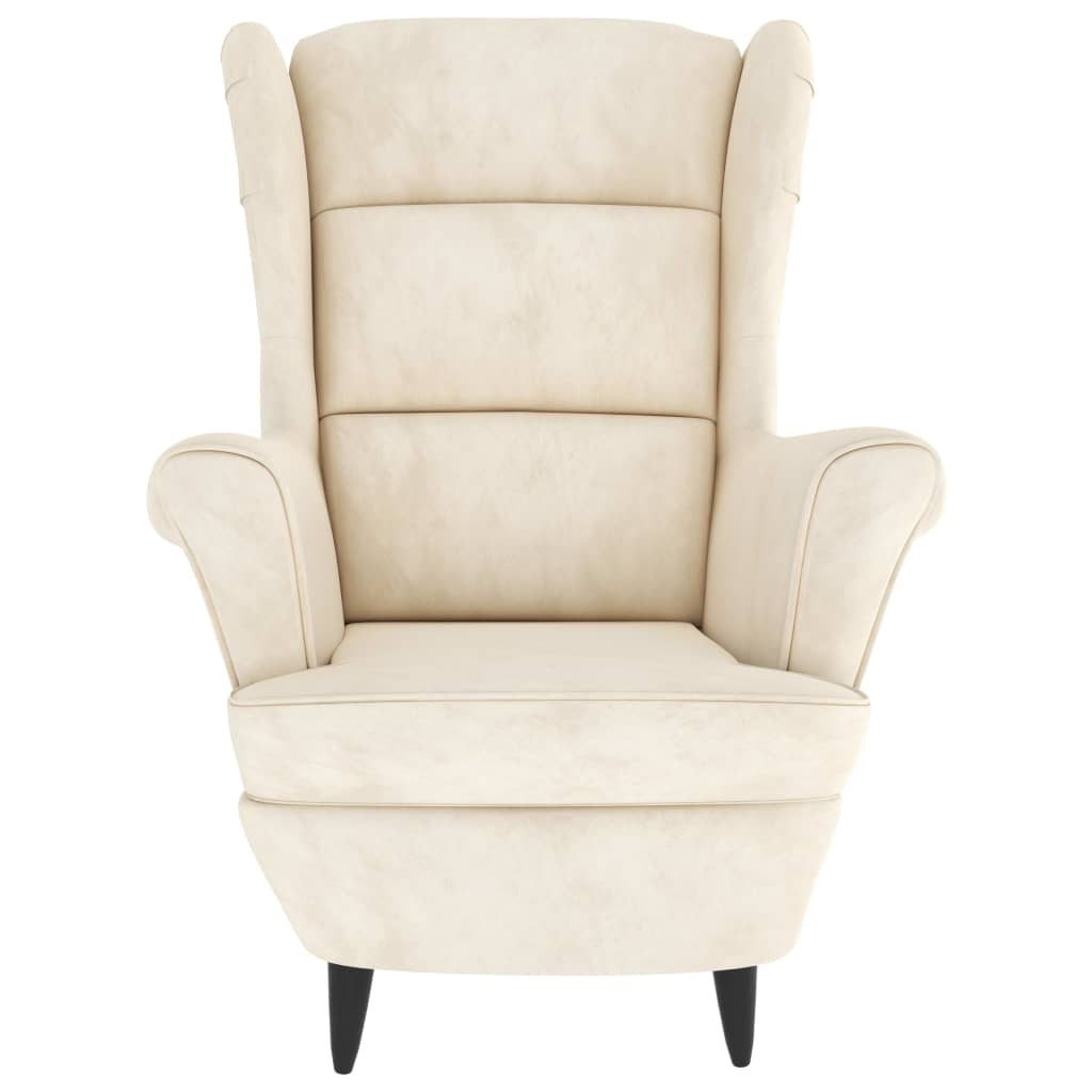 Wingback Chair with Footstool Cream Velvet