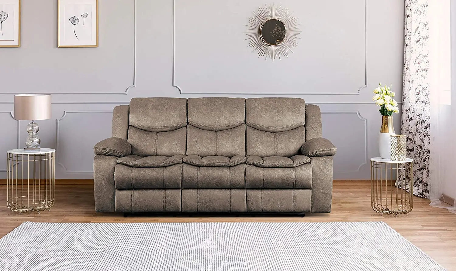 Bay Manual Double Reclining Sofa, Brown Peach Maple