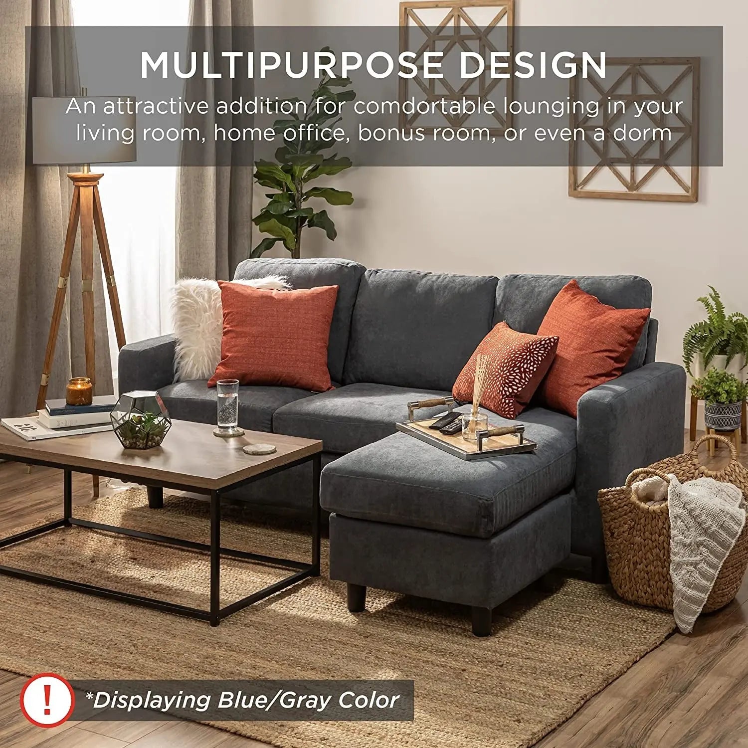 Compact Beige Linen Sectional Sofa with Chaise Lounge Peach Maple
