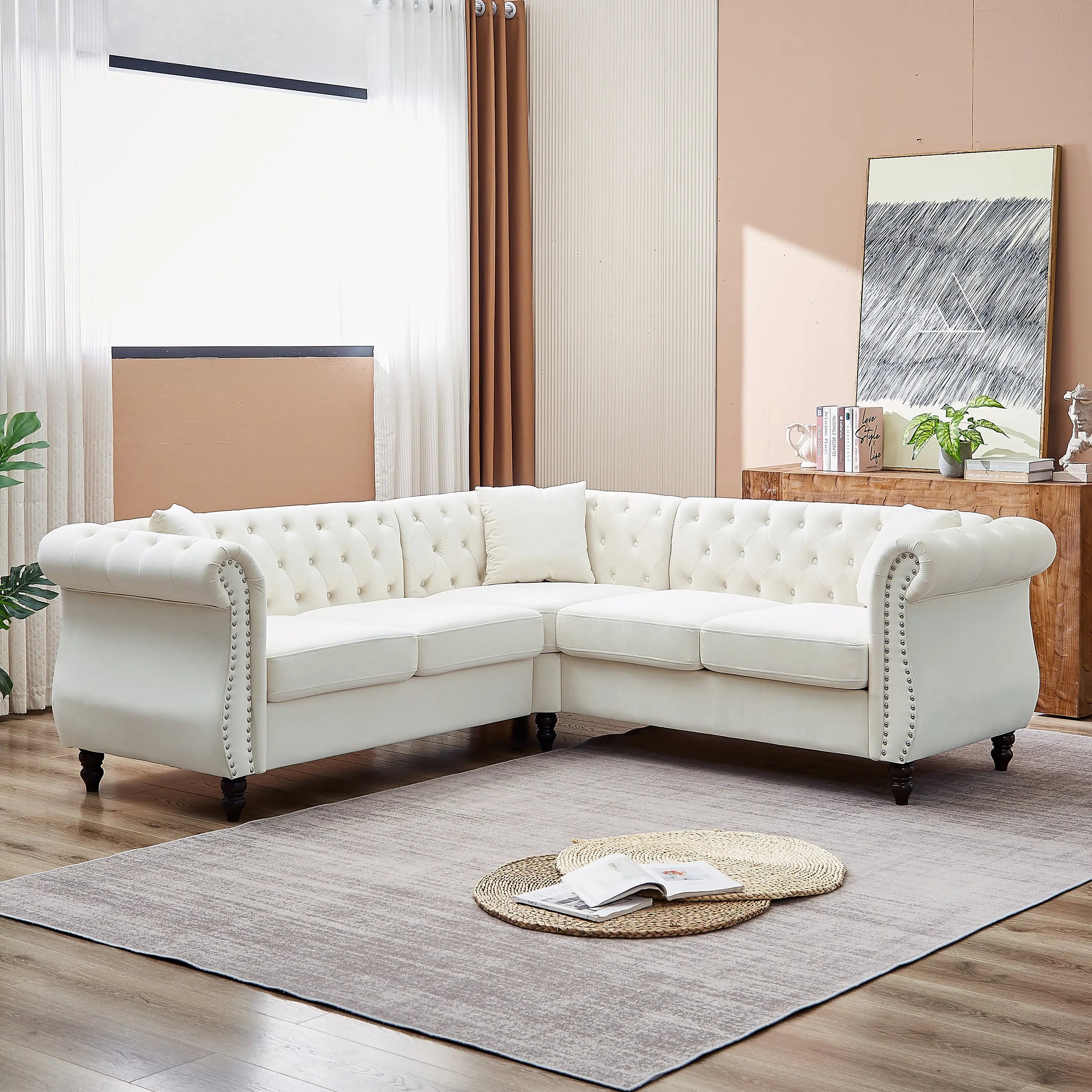 83.5-Inch Oversized Corner Sofa Covers, L-Shaped Sectional Couch, Sangria Beech
