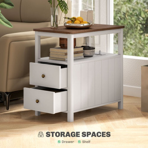 HOMCOM Modern End Table With Charging Station And USB Ports, Narrow CJDropshipping