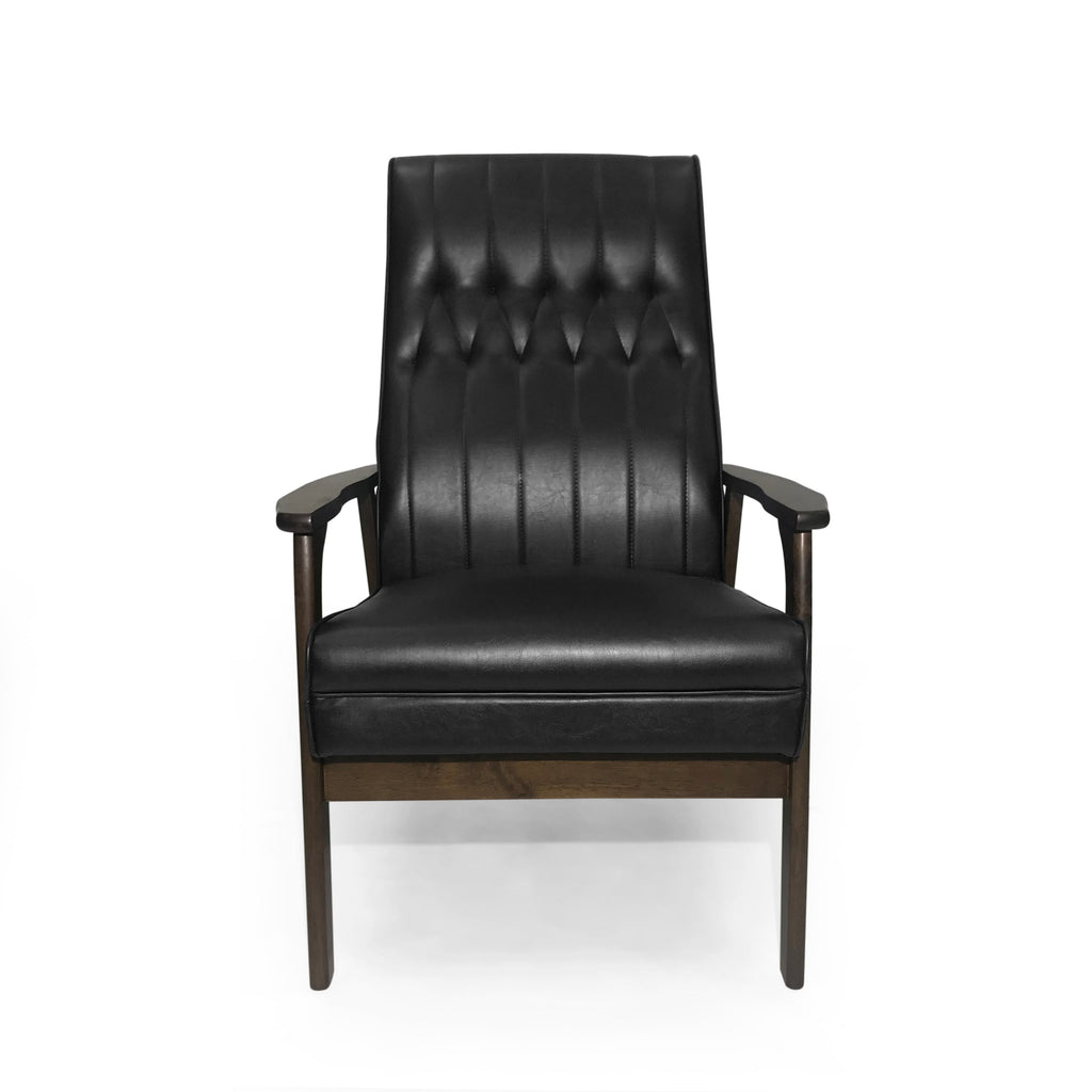 39' Mid Century Modern Upholstered Accent Chair in Matte Black Faux