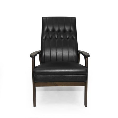 39' Mid Century Modern Upholstered Accent Chair in Matte Black Faux