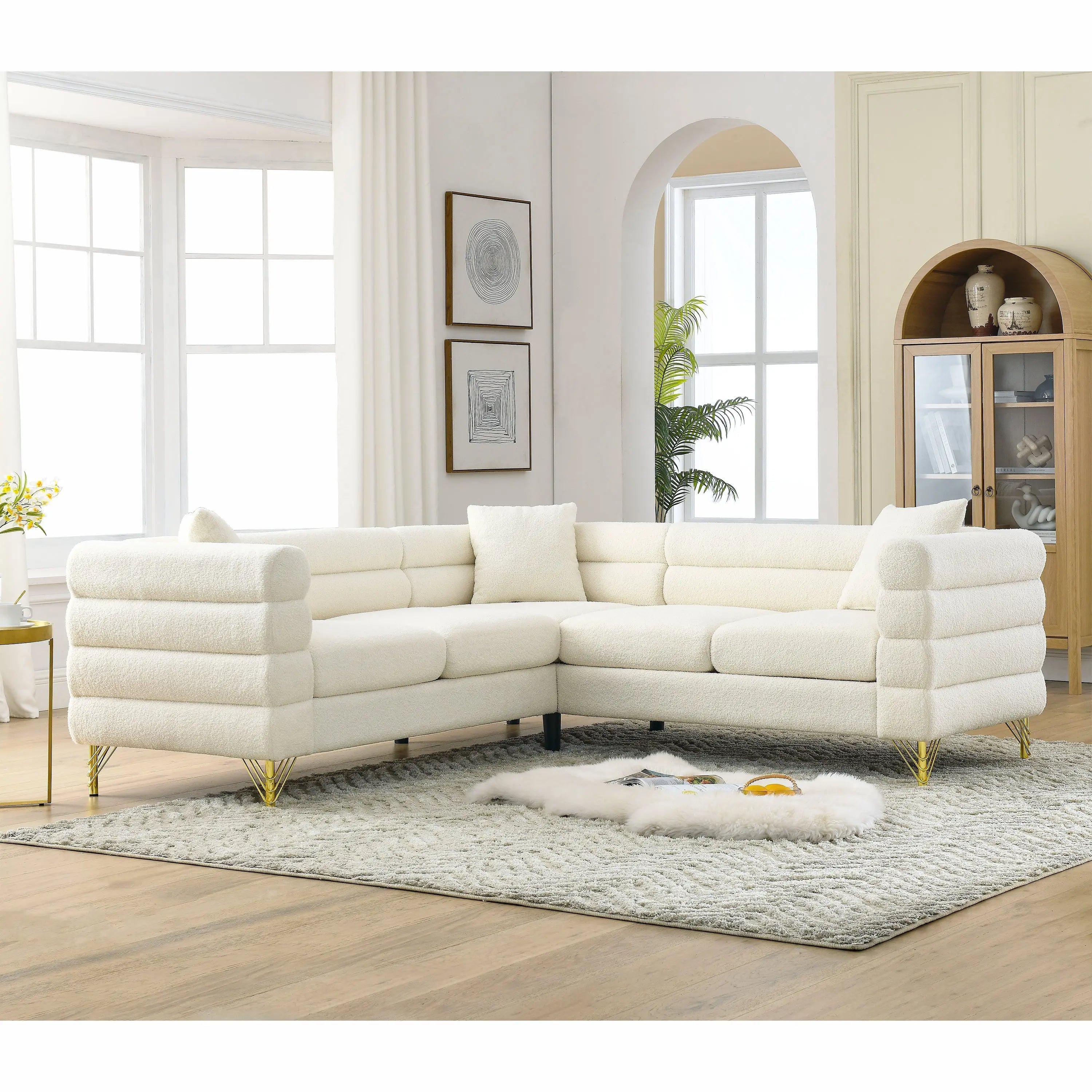 81.5-Inch Oversized Corner Sofa Covers, L-Shaped Sectional Couch, Sangria Beech
