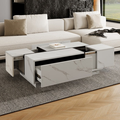 Rectangular Sliding Top Coffee Table With 2 Drawers And 2 Hidden Storage For Living Room 47.2 CJDropshipping
