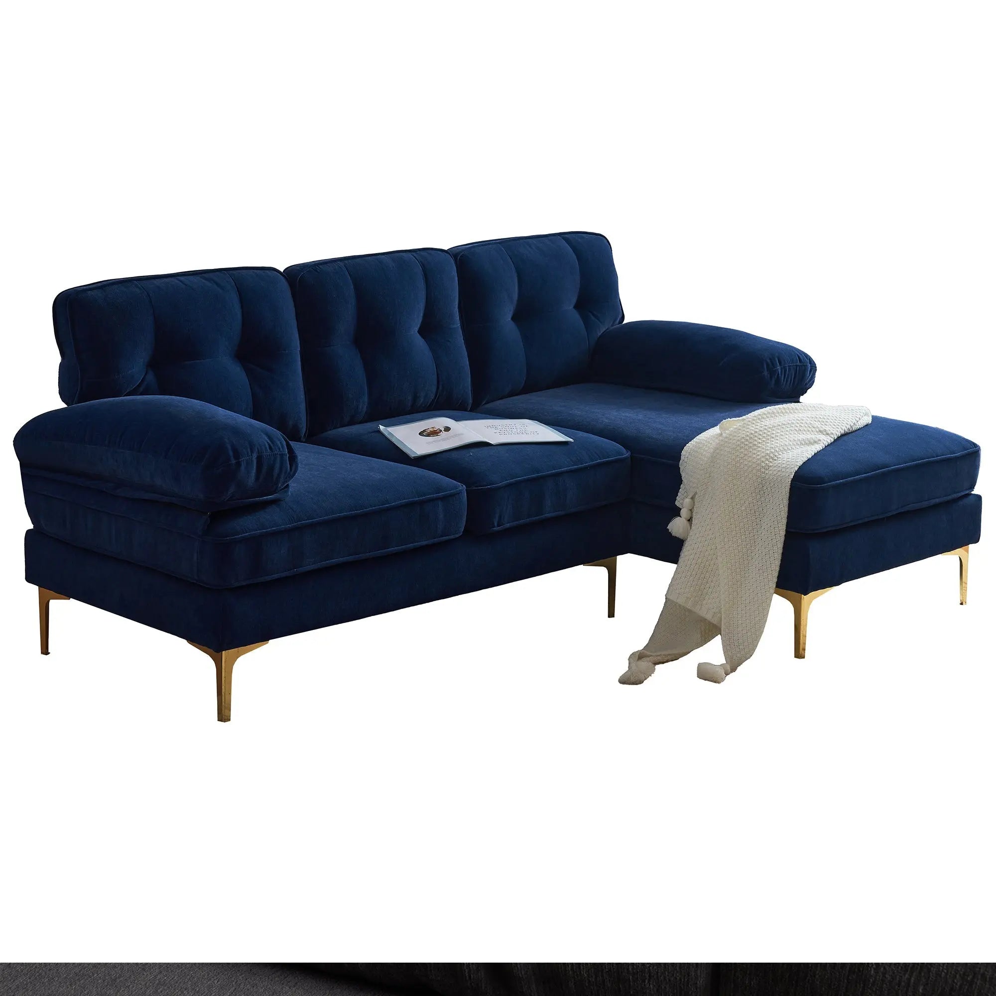 82.6' Modern Sectional Sofas Couches Velvet L Shaped Couches for Sangria Beech