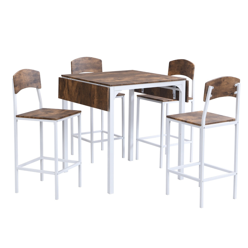 TOPMAX Farmhouse 5pc Counter Height Dining Set With Drop Leaf, White
