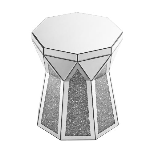 Drum Style Coffee Table With Mirror Crystal Inlay, Polygonal Silver Decorative Table, Modern Design Luxury Modern Furniture, 20 Inch  About 50 Centimeters  Low Coffee Table, Suitable For Living Room CJDropshipping