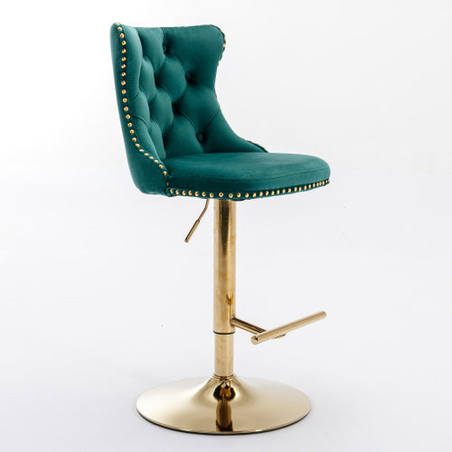 Golden Swivel Velvet Barstools Adjusatble Seat Height From 25-33 Inch Green,Set Of 2