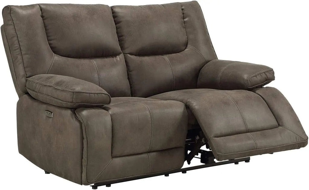 Gray Leather Reclining Loveseat with USB Charging rana Peach Maple