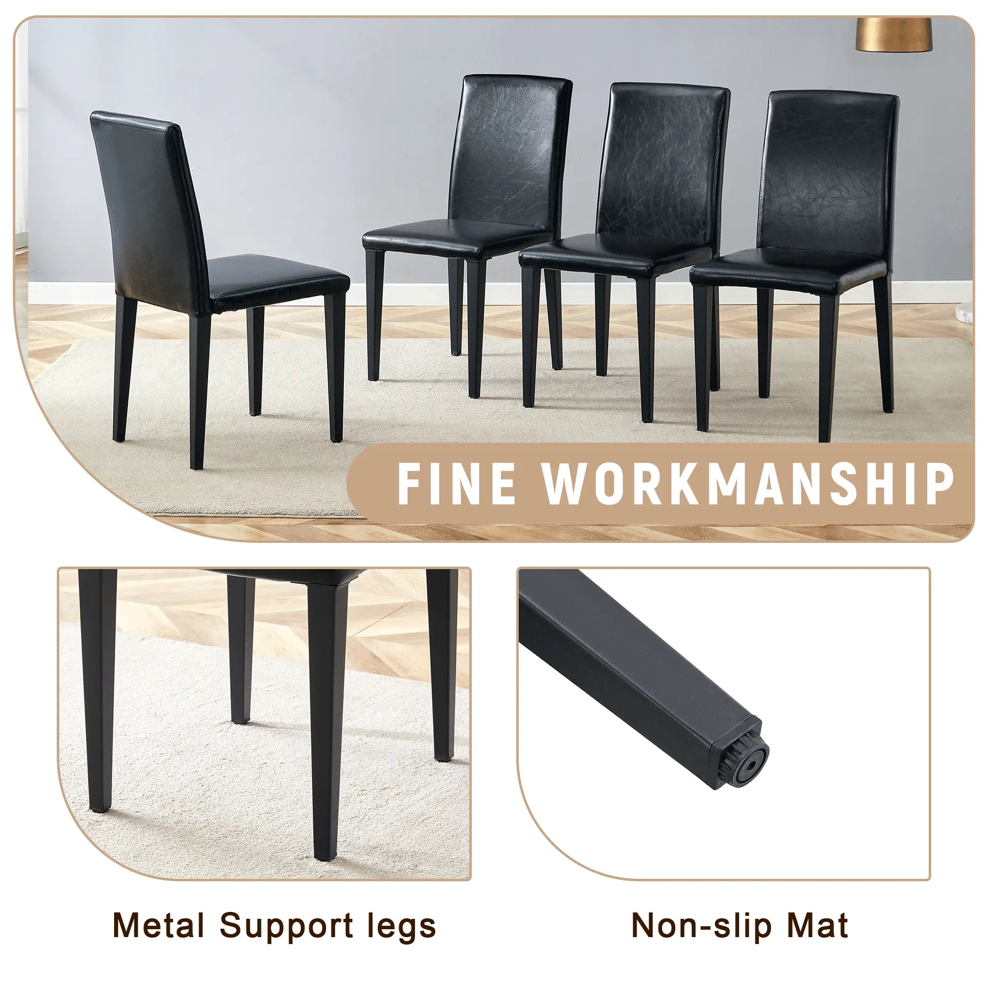 Table and chair set.71*35.4 inch Wooden And Black Spliced Dining Table Sangria Beech