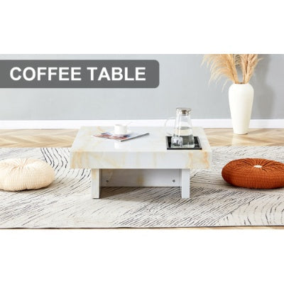 A Modern And Practical Coffee Table With Imitation Marble Patterns, Made Of MDF Material. The Fusion Of Elegance And Natural Fashion 31.4X 31.4X12 CJDropshipping