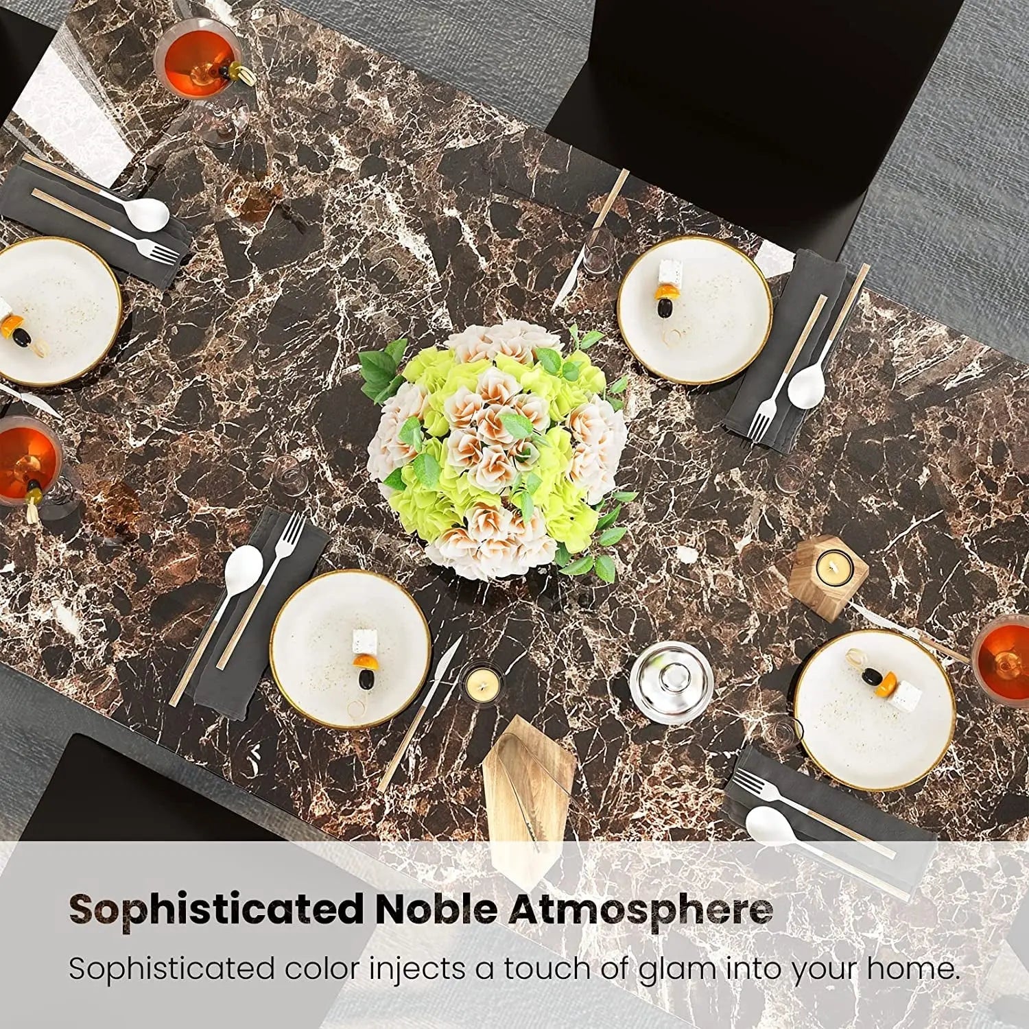 Faux Marble Dining Set, Small Spaces Kitchen, Black Peach Maple