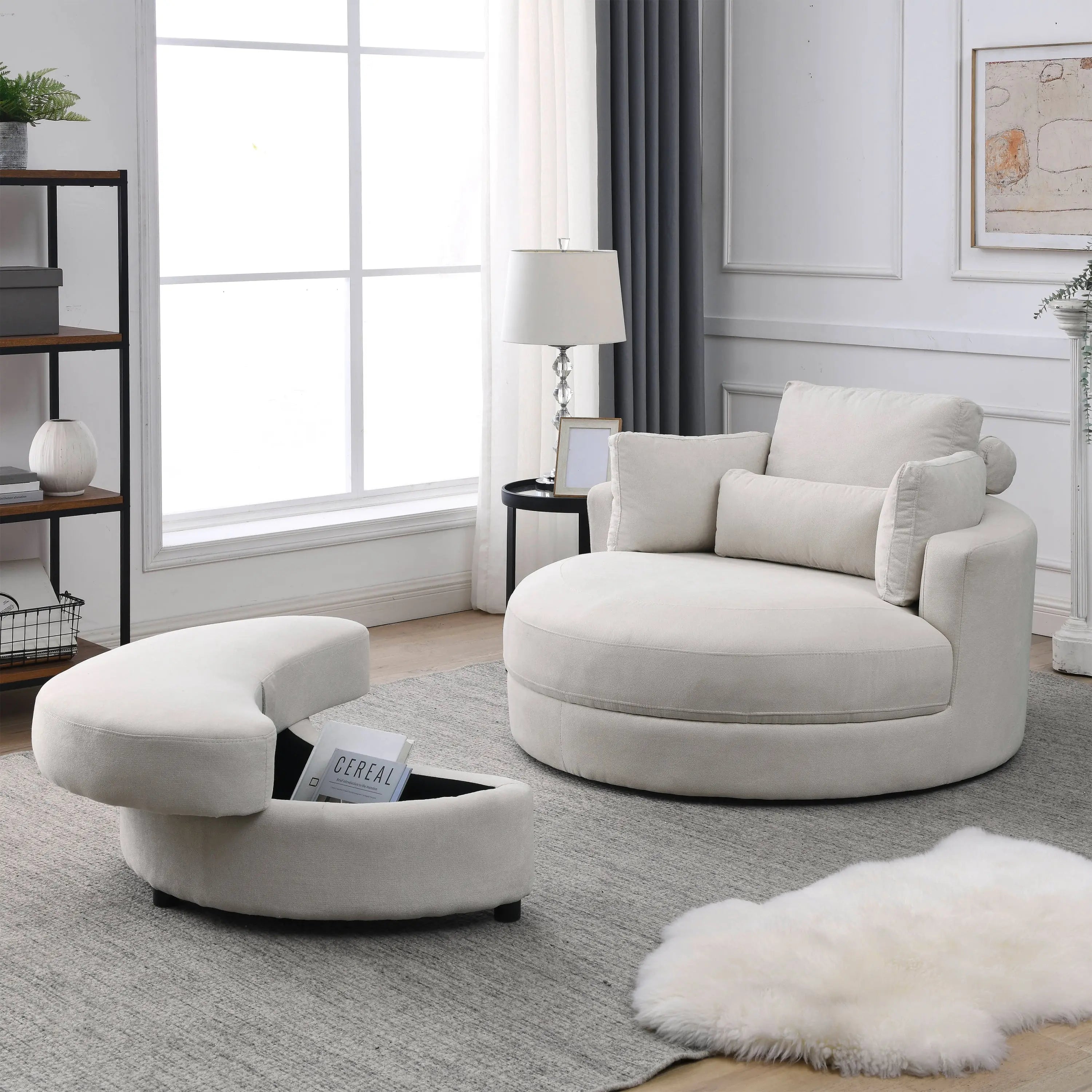 Swivel Accent Barrel Modern Sofa Lounge Club Big Round Chair with Sangria Beech