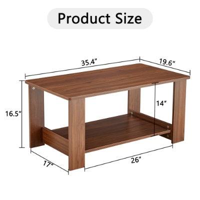 Modern Minimalist Walnut Colored Double Layered Rectangular Coffee Table ,tea Table.MDF Material Is More Durable,Suitable For Living Room, Bedroom, And Study Room.19.6x35.4x16.5  CT-16 CJDropshipping