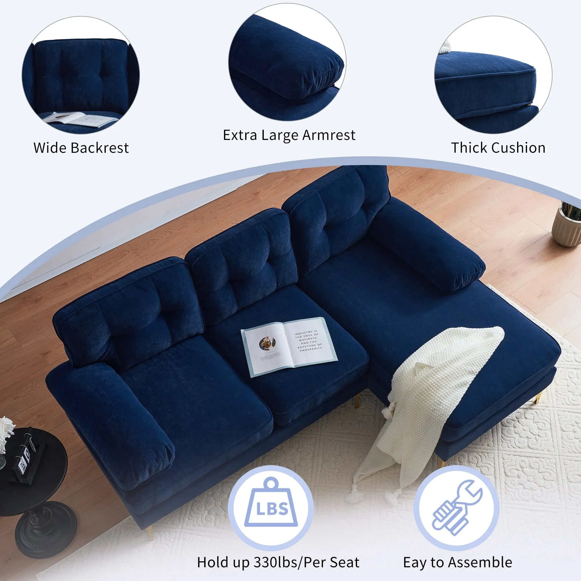 82.6' Modern Sectional Sofas Couches Velvet L Shaped Couches for Sangria Beech