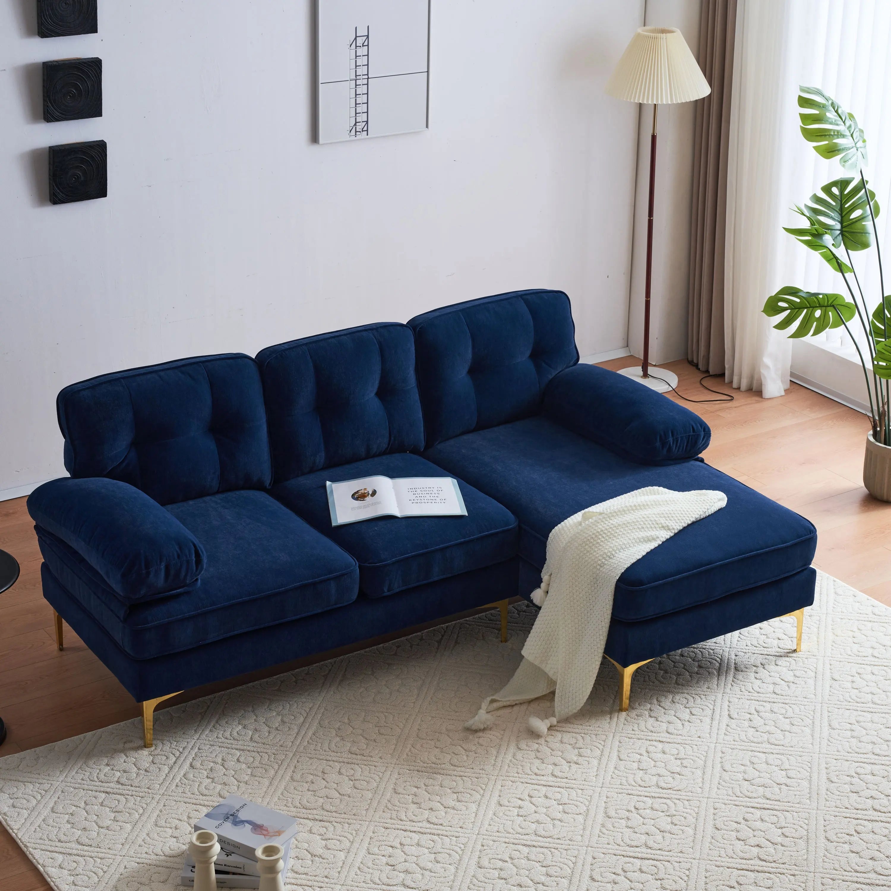 82.6' Modern Sectional Sofas Couches Velvet L Shaped Couches for Sangria Beech