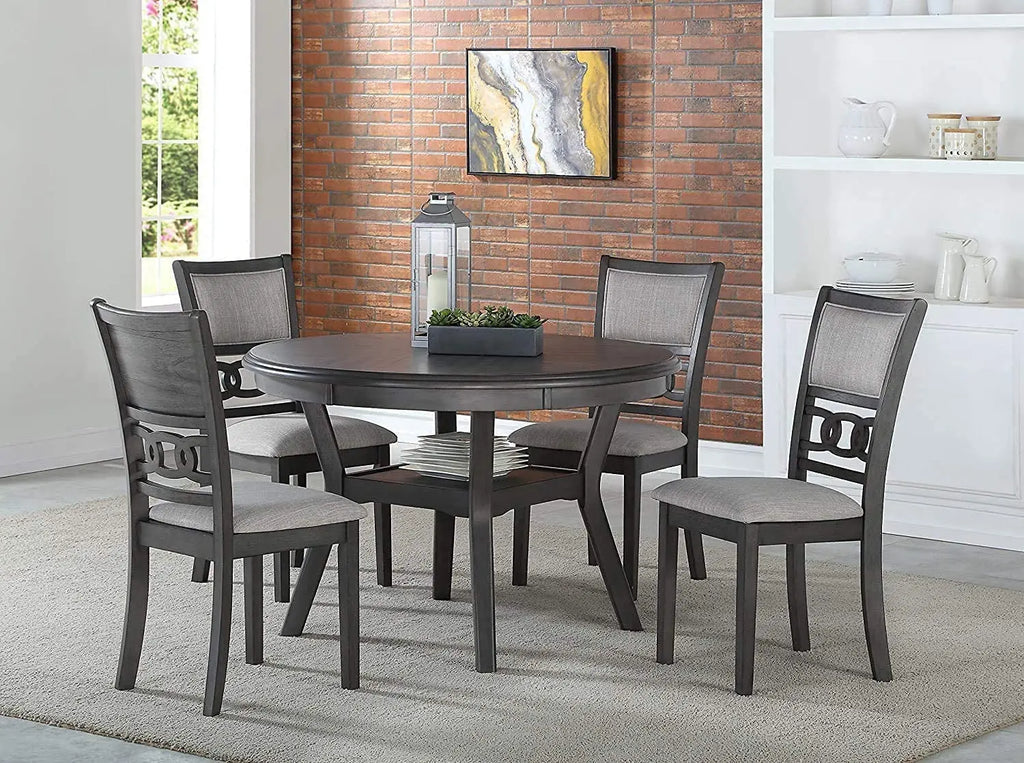 Gray 5-Piece round Dining Set with 1 Table and 4 Chairs Peach Maple