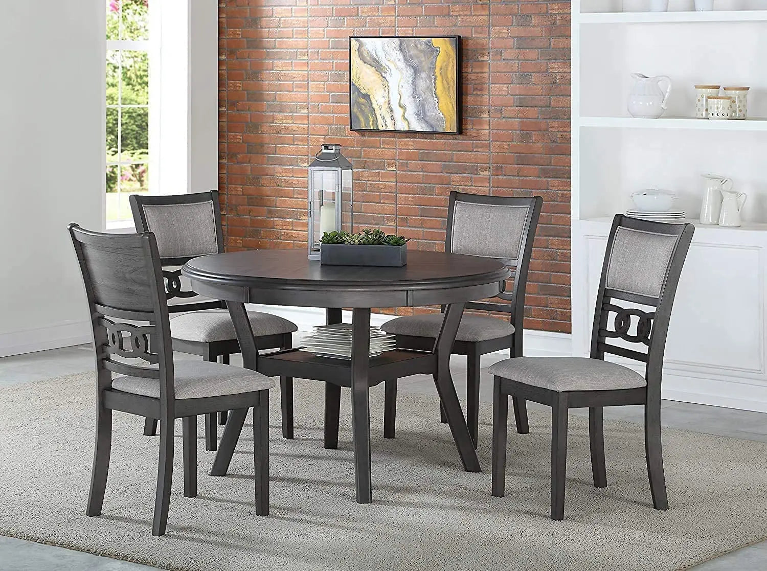 Gray 5-Piece round Dining Set with 1 Table and 4 Chairs Peach Maple