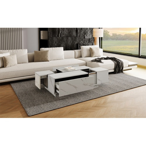Rectangular Sliding Top Coffee Table With 2 Drawers And 2 Hidden Storage For Living Room 47.2 CJDropshipping