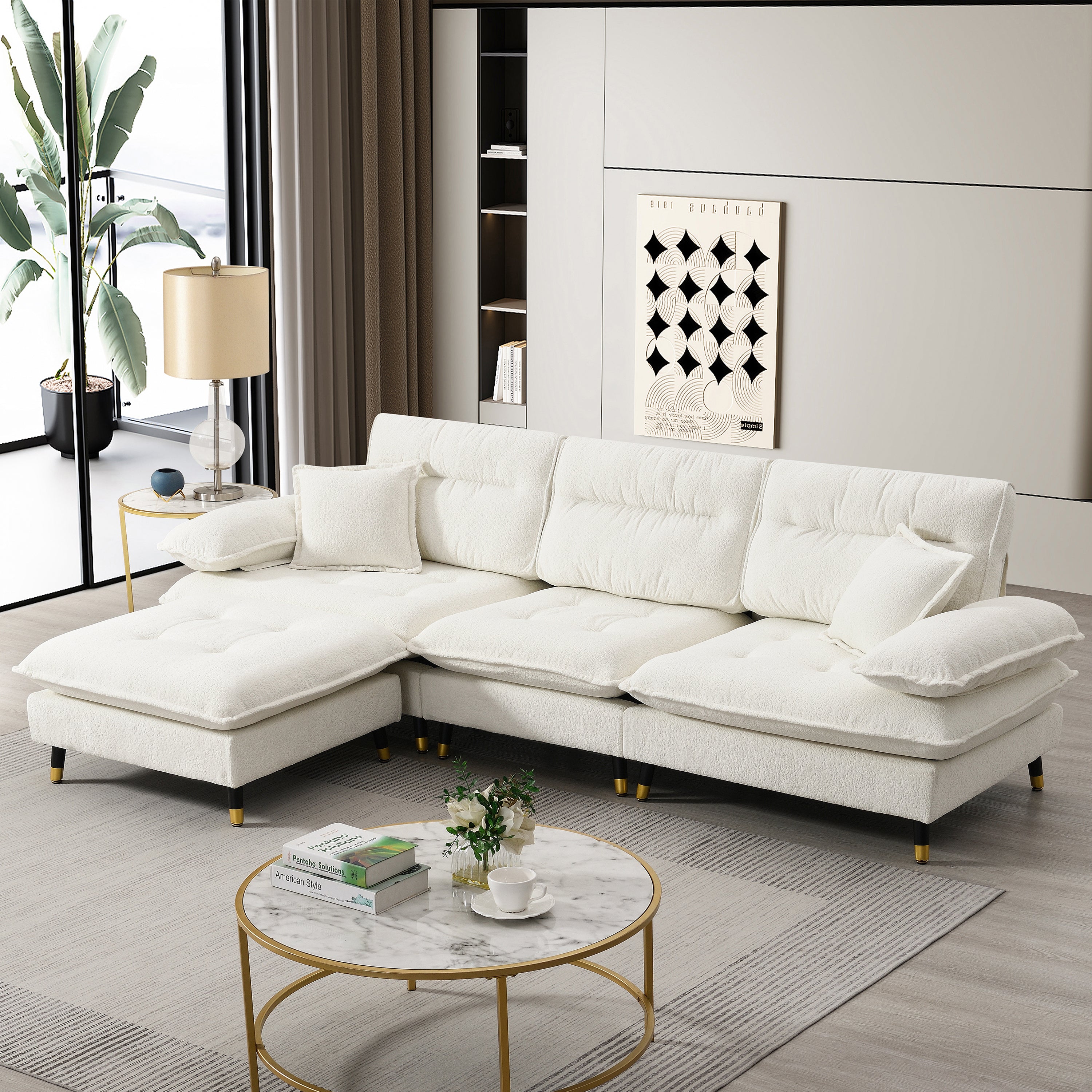 106*66.5" L shaped Convertible Sectional Sofa,4 Seat Tufted Couch Set