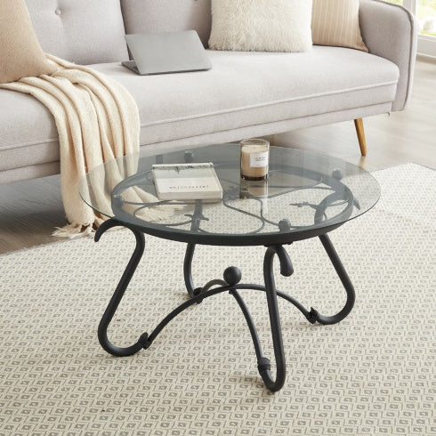 Suitable For Living Room 2-piece Tempered Glass Surface Coffee Table Set CJDropshipping