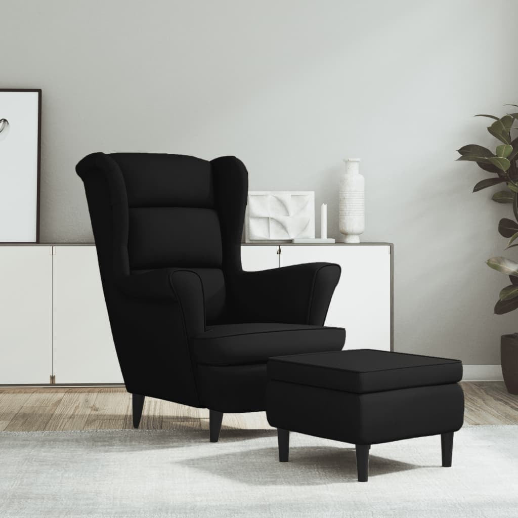 Wingback Chair with Footstool Black Velvet