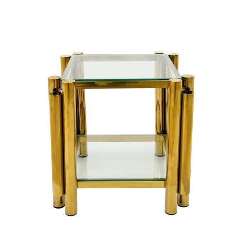 Modern Stainless Steel Coffee Table Set Set Of 3, Double-Layer Clear Tempered Glass Table Top, Coffee Table  Two End Side Table 3-Pieces Sets For Living Room Home Office CJDropshipping