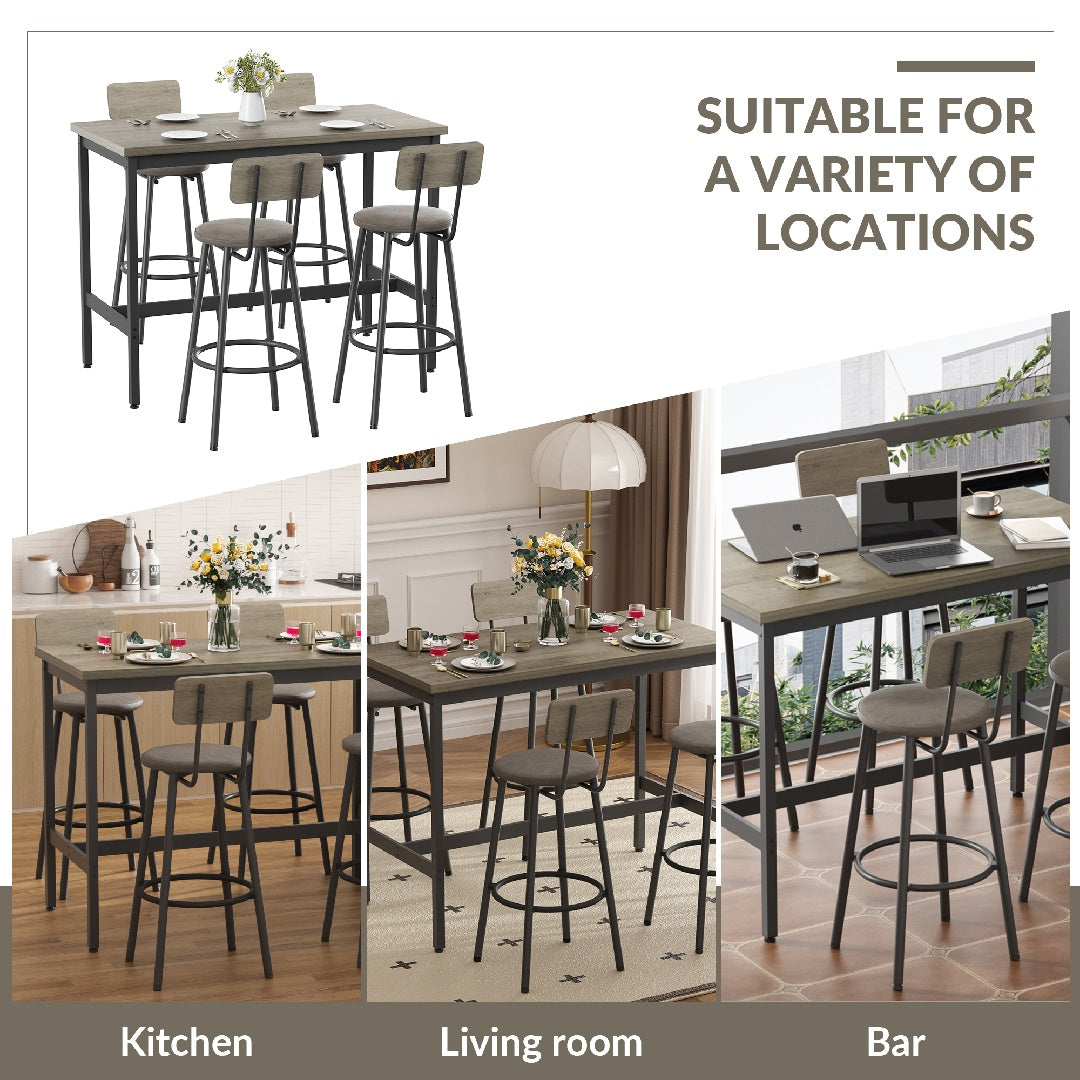 Only Supports Self Pickup-Long Dining Table Set With 4 Bar Stools In PU Leather, Dining Table And Chairs Set, Industrial High Coffee Table And Back Chairs