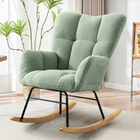 Teddy Fabric Rocking Chair, Modern Rocking Accent Chair For Nursery, CJDropshipping