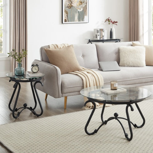 Suitable For Living Room 2-piece Tempered Glass Surface Coffee Table Set CJDropshipping