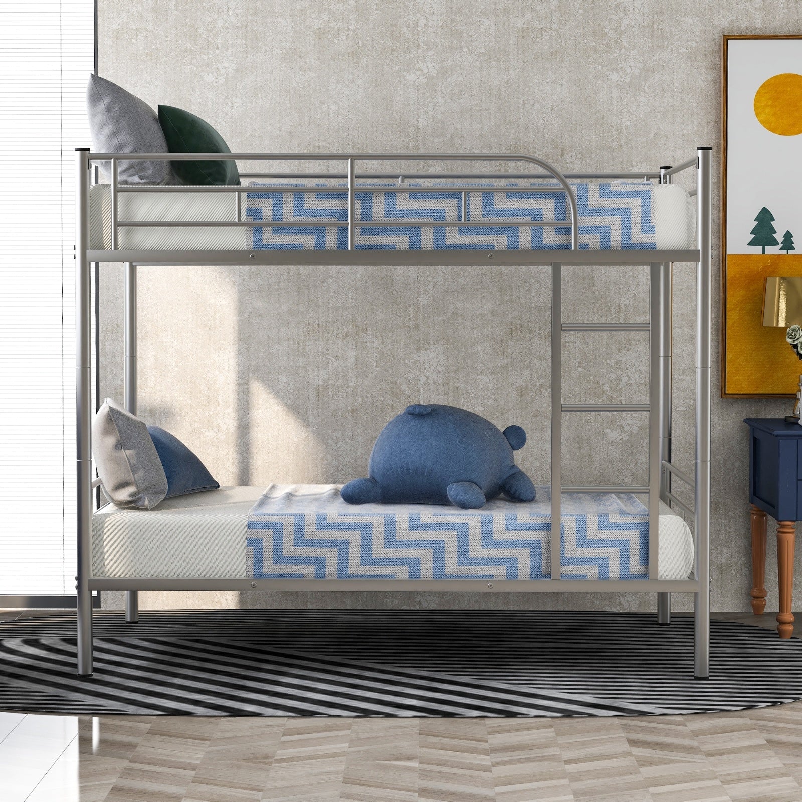 Twin Over Twin Metal Bunk Bed  Silver