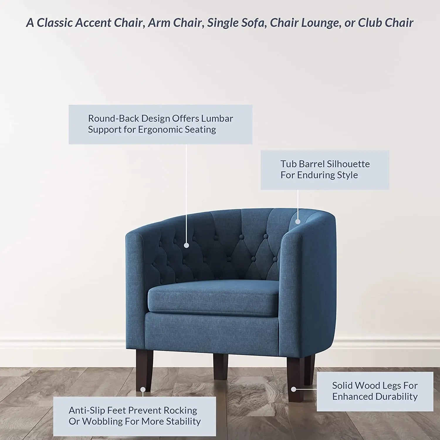 Elegant Navy Blue Accent Chair for Living Room Peach Maple