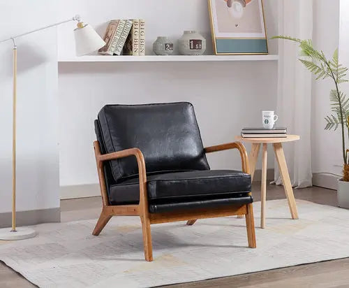 Modern Black Accent Chair with Thick Cushion Peach Maple