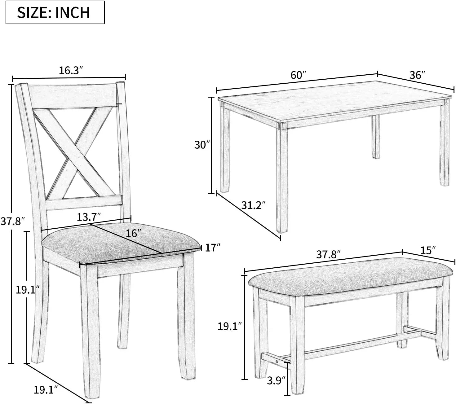 Grey Wooden Rectangular Dining Table Set of 6 Peach Maple