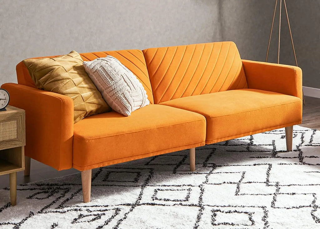 Chloe Futon Sofa Bed with Tapered Legs Peach Maple