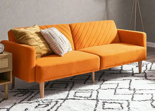 Chloe Futon Sofa Bed with Tapered Legs Peach Maple
